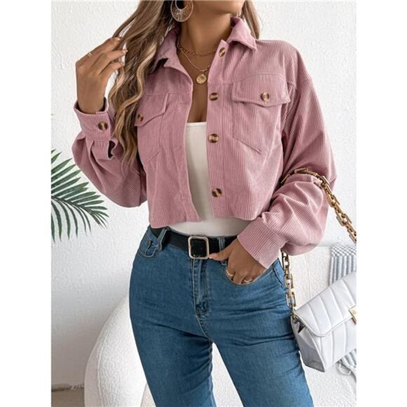 Corduroy Button-Up Dropped Shoulder Jacket - Picture 9 of 16